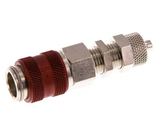Laiton nickelé DN 5 Red Air Coupling Socket 4x6 mm Union Nut Bulkhead