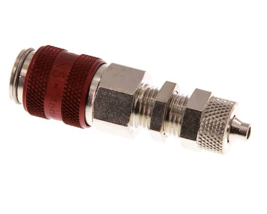 Laiton nickelé DN 5 Red Air Coupling Socket 4x6 mm Union Nut Bulkhead