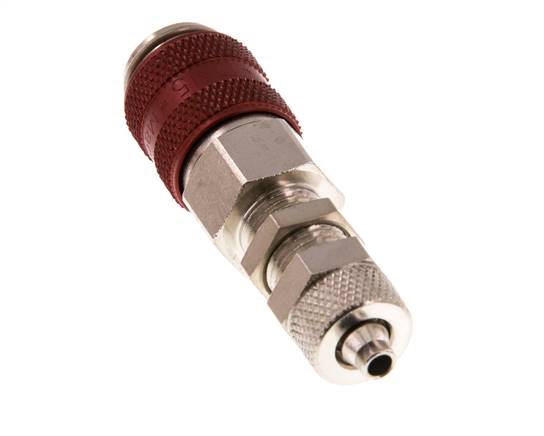 Laiton nickelé DN 5 Red Air Coupling Socket 4x6 mm Union Nut Bulkhead