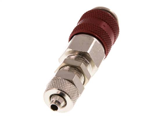 Laiton nickelé DN 5 Red Air Coupling Socket 4x6 mm Union Nut Bulkhead