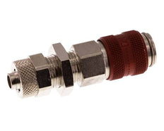 Laiton nickelé DN 5 Coupleur à air rouge Douille 6x8 mm Écrou-raccord Bulkhead Double Shut-Off