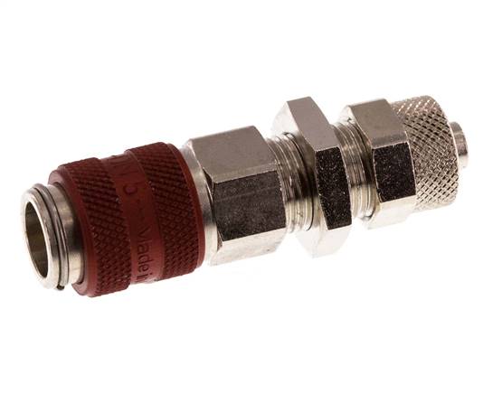 Laiton nickelé DN 5 Coupleur à air rouge Douille 6x8 mm Écrou-raccord Bulkhead Double Shut-Off