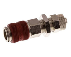 Laiton nickelé DN 5 Coupleur à air rouge Douille 6x8 mm Écrou-raccord Bulkhead Double Shut-Off