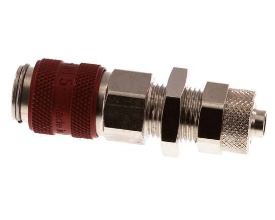 Laiton nickelé DN 5 Coupleur à air rouge Douille 6x8 mm Écrou-raccord Bulkhead Double Shut-Off