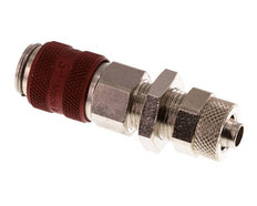 Laiton nickelé DN 5 Coupleur à air rouge Douille 6x8 mm Écrou-raccord Bulkhead Double Shut-Off