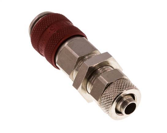 Laiton nickelé DN 5 Coupleur à air rouge Douille 6x8 mm Écrou-raccord Bulkhead Double Shut-Off