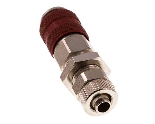 Laiton nickelé DN 5 Coupleur à air rouge Douille 6x8 mm Écrou-raccord Bulkhead Double Shut-Off
