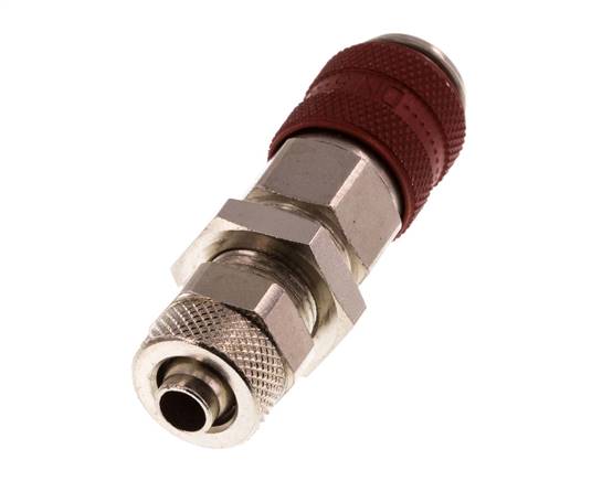 Laiton nickelé DN 5 Coupleur à air rouge Douille 6x8 mm Écrou-raccord Bulkhead Double Shut-Off