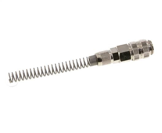 Laiton nickelé Coupleur d'air DN 5 Douille 4x6 mm Écrou-raccord Double obturation avec protection de la flexion