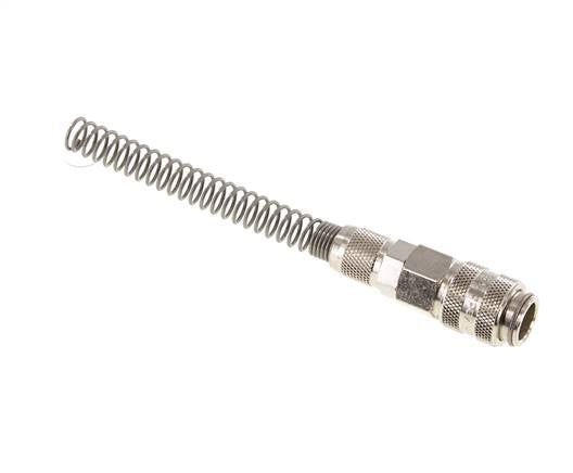 Laiton nickelé Coupleur d'air DN 5 Douille 4x6 mm Écrou-raccord Double obturation avec protection de la flexion