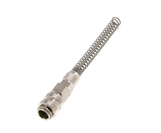 Laiton nickelé Coupleur d'air DN 5 Douille 4x6 mm Écrou-raccord Double obturation avec protection de la flexion
