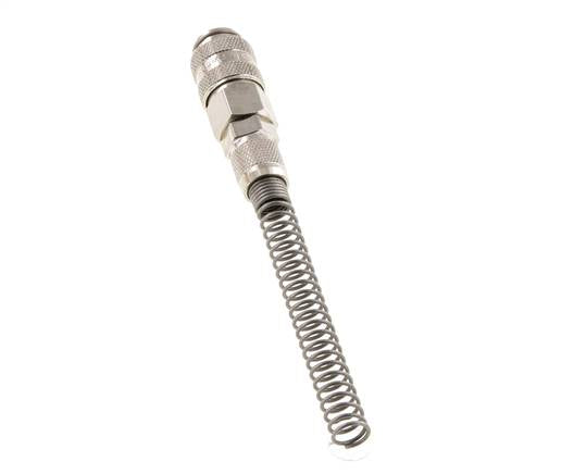 Laiton nickelé Coupleur d'air DN 5 Douille 4x6 mm Écrou-raccord Double obturation avec protection de la flexion
