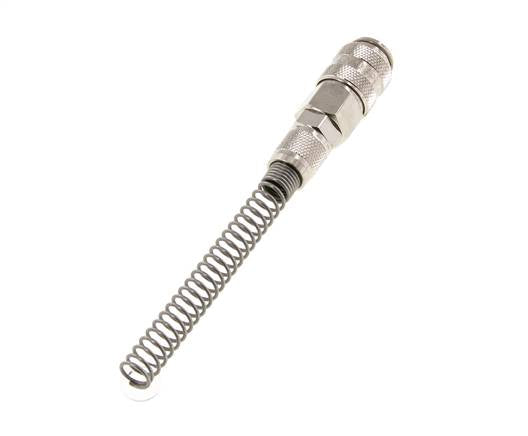 Laiton nickelé Coupleur d'air DN 5 Douille 4x6 mm Écrou-raccord Double obturation avec protection de la flexion