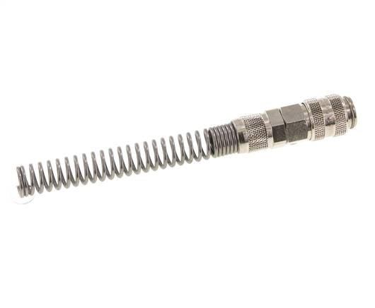 Laiton nickelé Coupleur d'air DN 5 Douille 6x8 mm Écrou-raccord Double obturation avec protection de la flexion