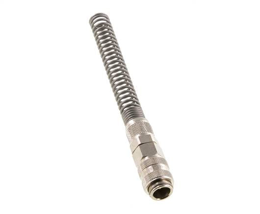 Laiton nickelé Coupleur d'air DN 5 Douille 6x8 mm Écrou-raccord Double obturation avec protection de la flexion