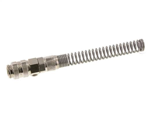 Laiton nickelé Coupleur d'air DN 5 Douille 6x8 mm Écrou-raccord Double obturation avec protection de la flexion