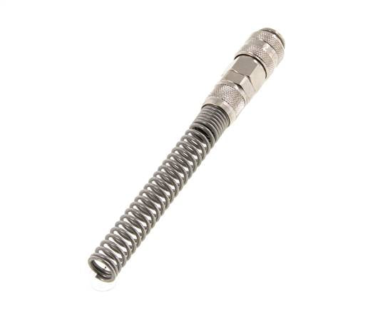 Laiton nickelé Coupleur d'air DN 5 Douille 6x8 mm Écrou-raccord Double obturation avec protection de la flexion