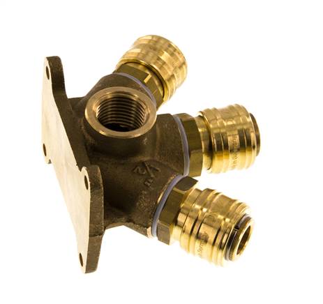 Laiton DN 7.2 (Euro) Manchon d'accouplement d'air G 1/2 pouce femelle Montage mural 3 voies