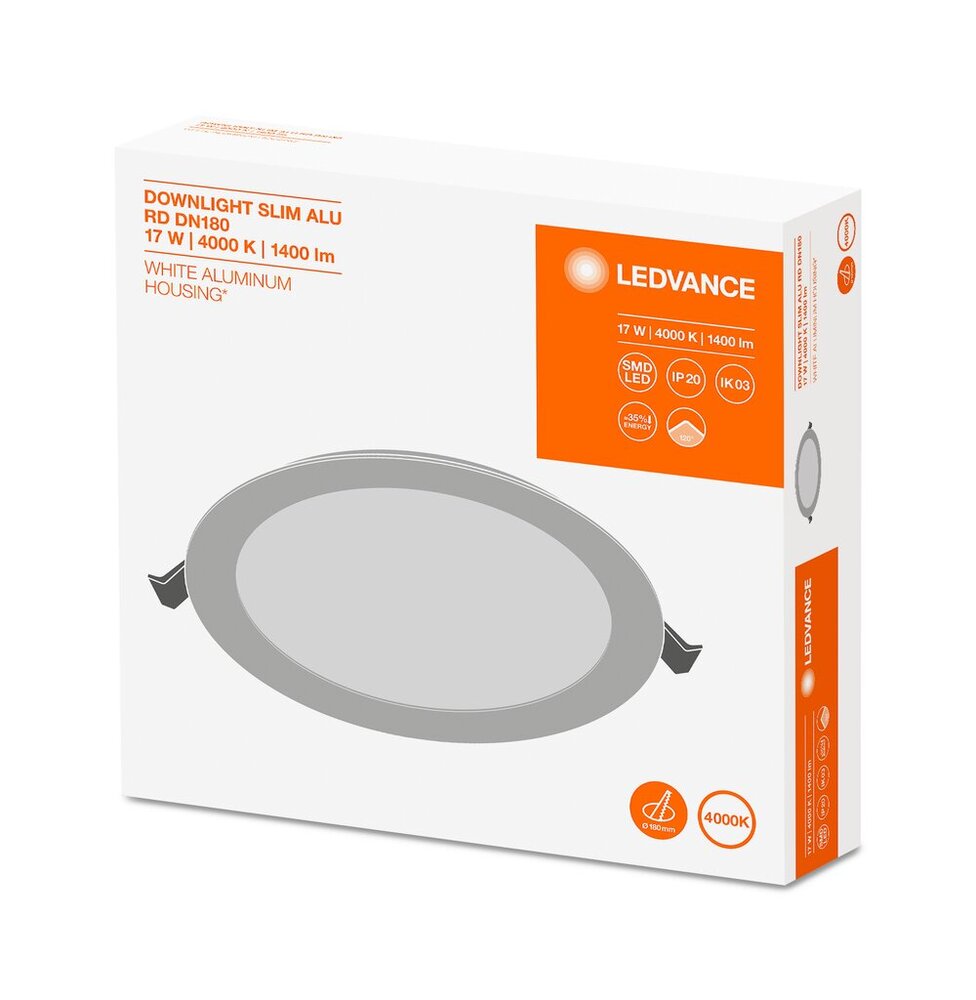 Ledvance Downlight Slim Lumière Rasante/Lumière Ponctuelle/ Lumière Diffuse - 4058075063945