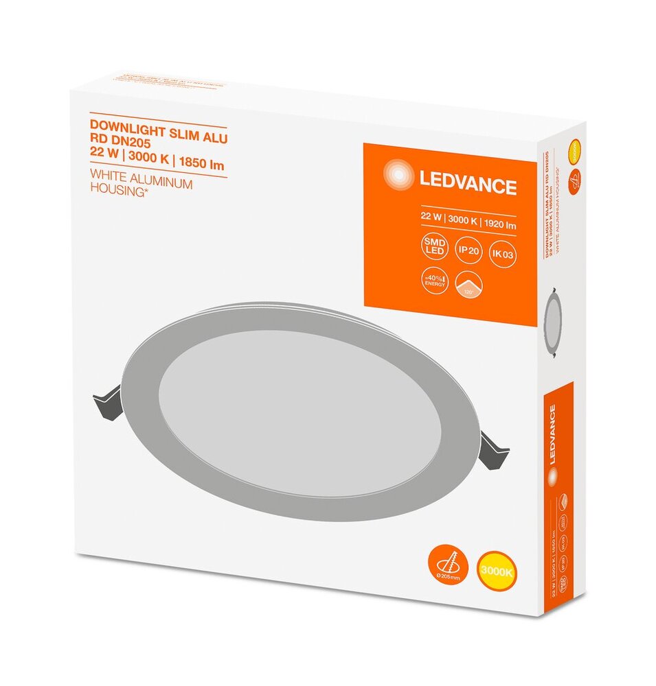 Ledvance Downlight Slim Lumière Rasante/Lumière Ponctuelle/ Lumière Diffuse - 4058075064003