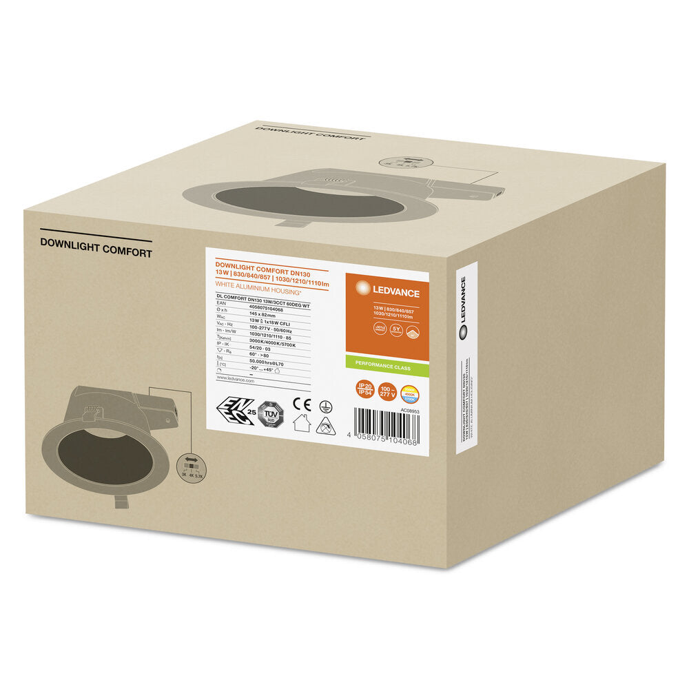 Ledvance Downlight Comfort Lumière Rasante/Lumière Ponctuelle/ Lumière Diffuse - 4058075104068