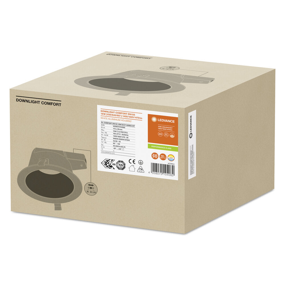 Ledvance Downlight Comfort Lumière Rasante/Lumière Ponctuelle/ Lumière Diffuse - 4058075104082