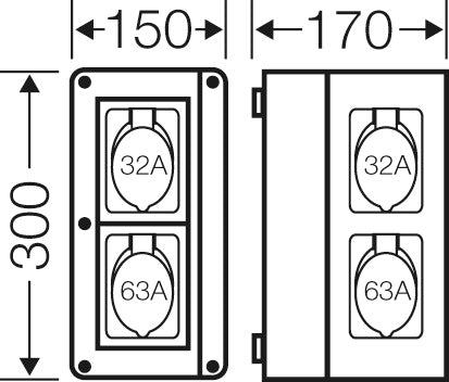 Hensel Mi CB 15 Connection Box IP44 1x32A 1x63A 5P 400V 6H CEE - Mi CB 15
