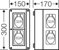 Hensel Mi CB 15 Connection Box IP44 1x32A 1x63A 5P 400V 6H CEE - Mi CB 15