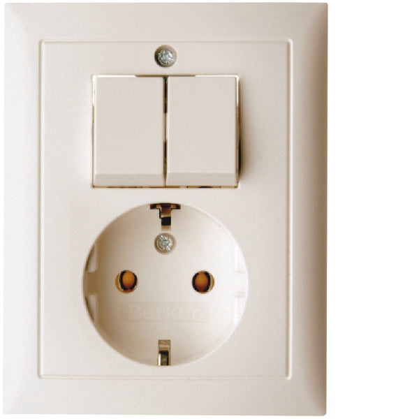 Hager Berker S1 SCHUKO Socket Outlet With Cover Plate Glossy White - 6143558942
