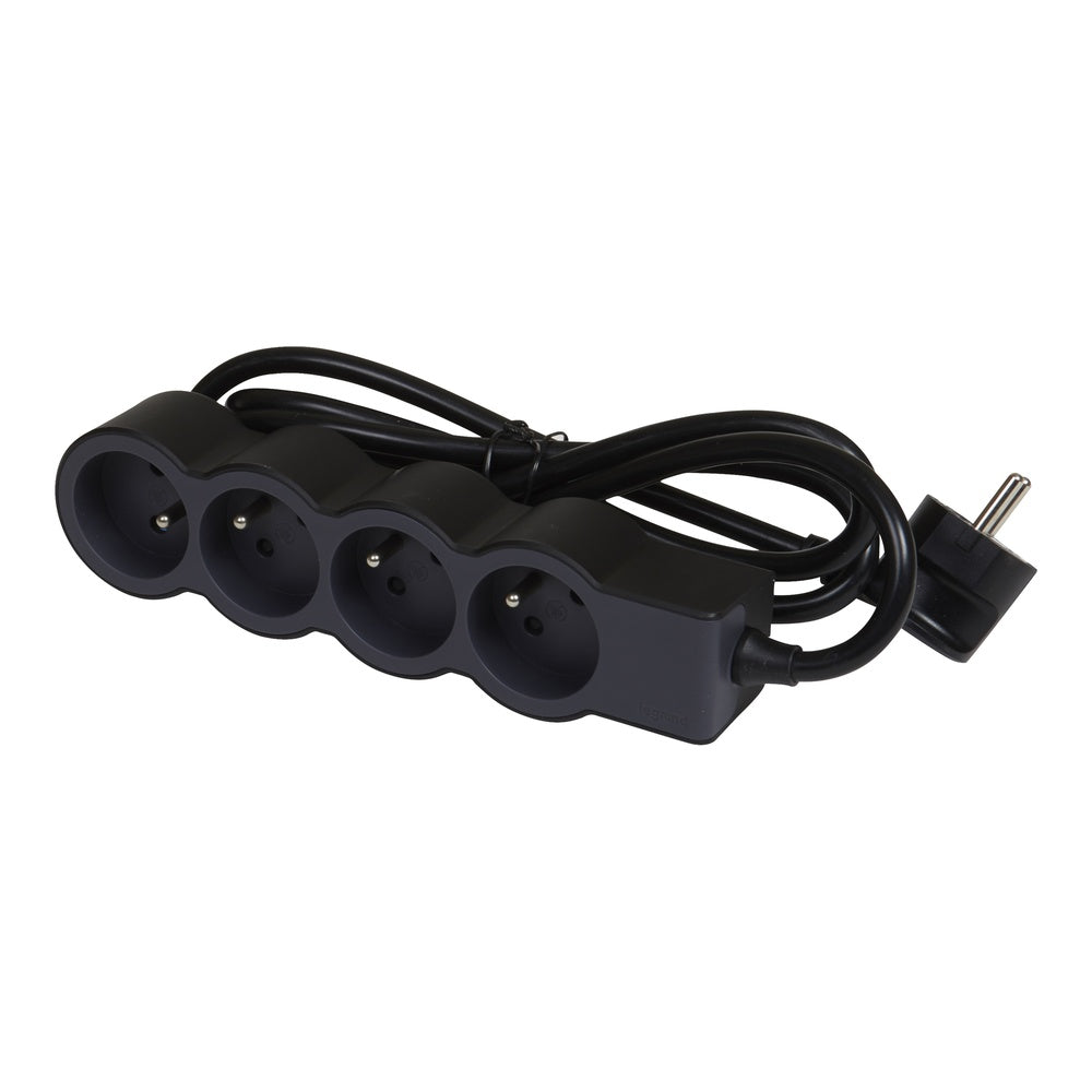Legrand Standard Socket 4x2P With 3m Cord Black - 049491 [10 Pieces]