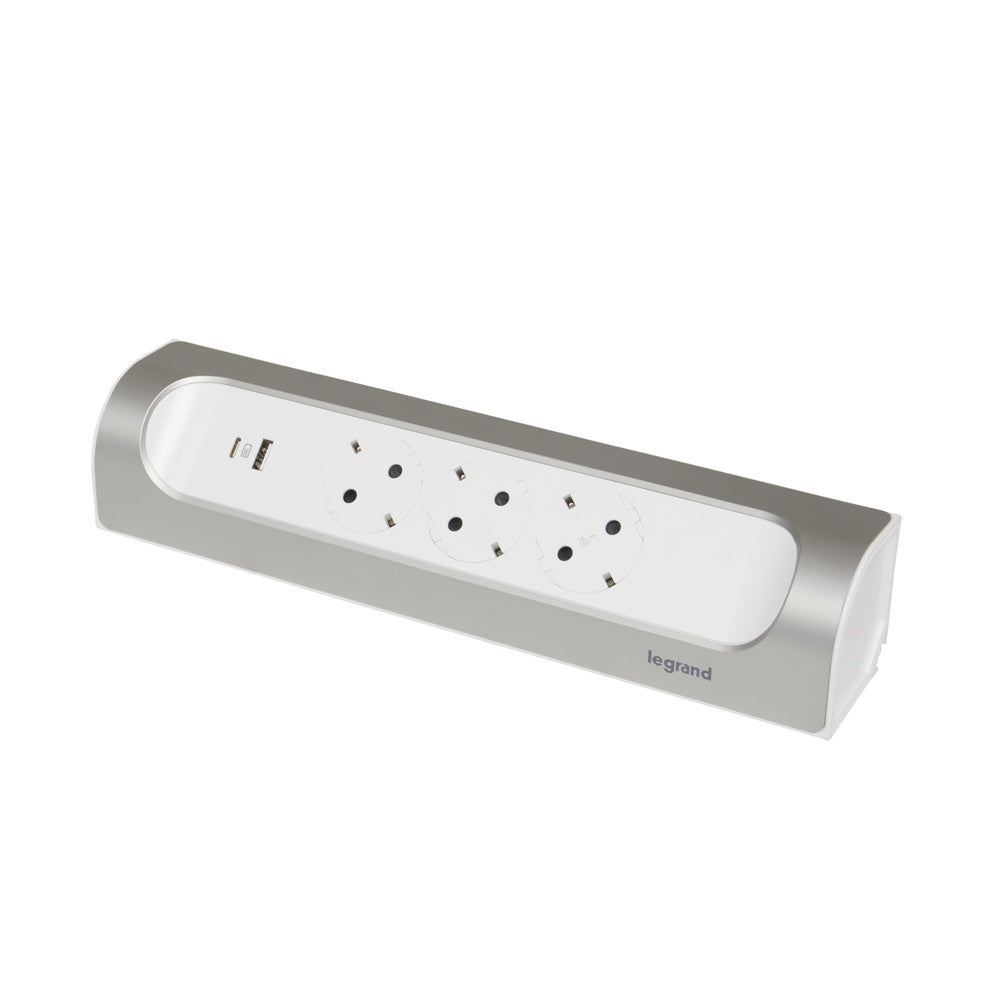 Legrand 90-Degree Mountable Socket 3x2P With USB A+C Alu Cord - 694504 [5 Pieces]