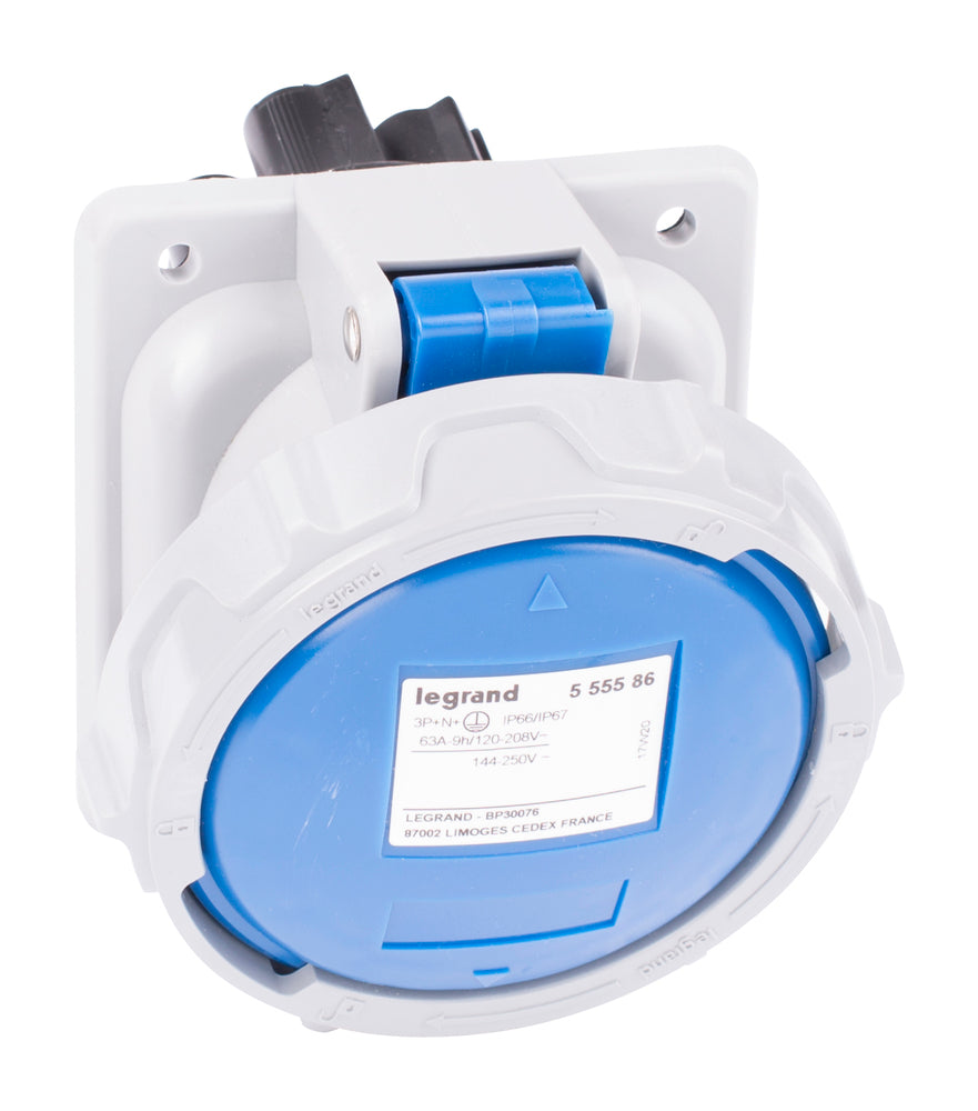 Prise encastrée Legrand 230V 63A 4P+A IP67 P17 - 555586