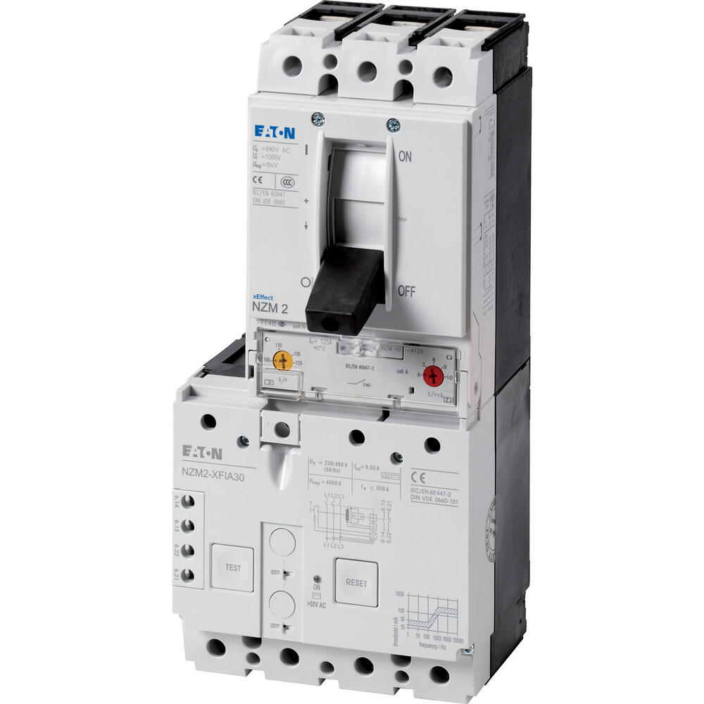 Eaton NZM2 3P 125A Disjoncteur avec RCD 30mA Type B AC/DC sensible - 184960