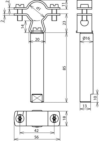 Dehn Support de conducteur avec barre pour HVI Cond D20-23mm L85mm StSt - 253279
