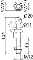 Fixed Ball Point D 20mm With Threaded Pin And Nut M12x45mm - 754238
