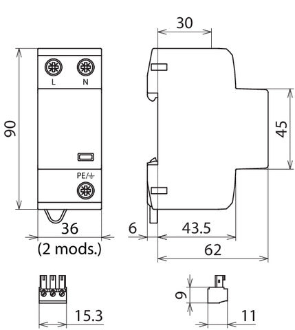 DEHN DSH TN 255 FM Parafoudre combiné DEHNshield Type 1+2 Pour Monophasé - 941205