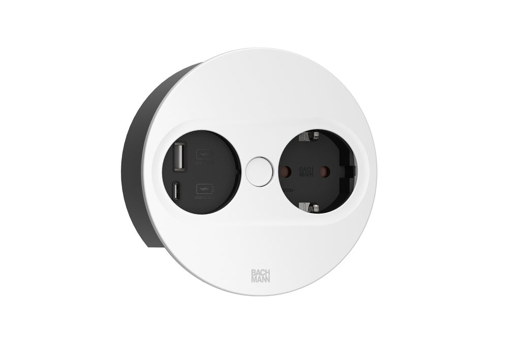 Bach Twist2 230V avec chargeur USB rond blanc 2m - 946.204