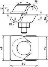 Dehn MV Clamp StSt Rd 16/16mm With Truss Head Screw - 393069