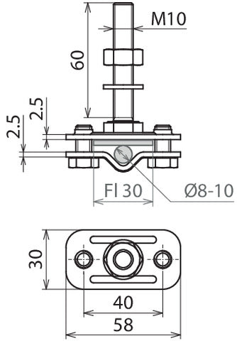 Dehn Terminal Point de mise à la terre fixe Rd 8-10 Fl 30mm StSt M10 - 478129