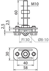 Dehn Terminal Point de mise à la terre fixe Rd 8-10 Fl 30mm StSt M10 - 478129