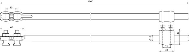 DEHN Jeu de tiges de mise à la terre L 1500mm avec douille de déconnexion de sécurité - 480150