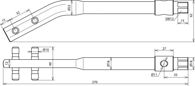 Outil de redressement Dehn bruni pour tige de 8-10mm avec clé à ergots - 595000
