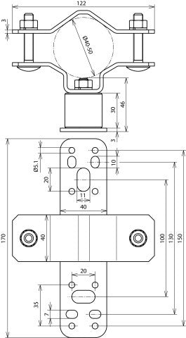 Dehn Support mural en acier inoxydable avec taquet pour tuyaux D 40-50mm - 105342
