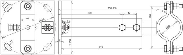 Dehn Adjustable Mounting Bracket For Pipes D 60mm Range 250-350mm - 105345