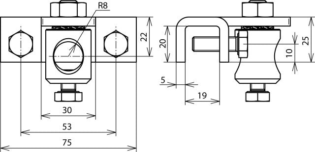 Terminal Dehn pour profilés 3-18mm avec boulon de serrage Al - 106319