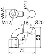 Pointe à bille fixe coudée 20mm avec filetage femelle M12 - 707200