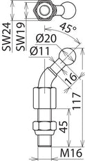 Dehn Fixed Ball Point D20mm Angled 45 Degree With Threaded Pin M16x45m - 706645