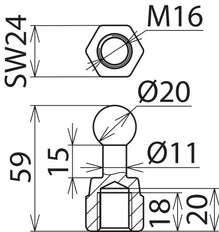 Fixed Ball Point 20mm Straight With M16 Female Thread - 754600