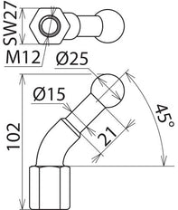 Pointe à Bille Fixe Angulaire D25mm Avec Filet Femelle M12 - 756200