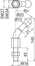 Pointe à bille fixe D=25mm Angulaire 45 degrés Avec boulon fileté M16x4 - 756645
